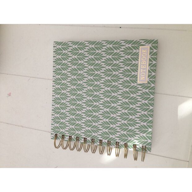 Notitieboek vierkant met blanco dik papier met kleine bladeren 16cm p/st groen