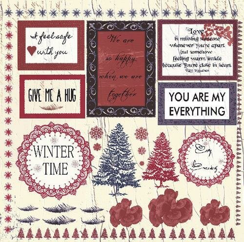 Scrappapier Winter letters 30.5x30.5cm p/vel Aida Domisiewicz