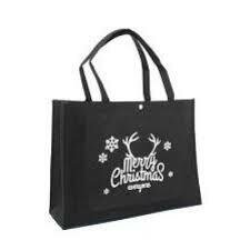 Draagtas 45x13x33cm p/st zwart vilten kerstmis met gewei