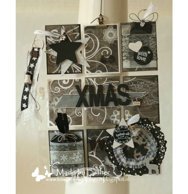 BasisPakket POCKET LETTER 9- pocket Esther Kerst zwart/wit p/set