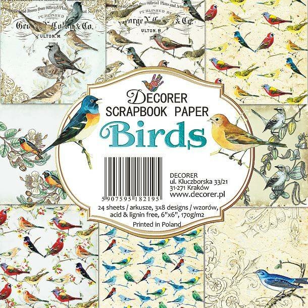 Paper pad BIrds 15x15cm p/24vel