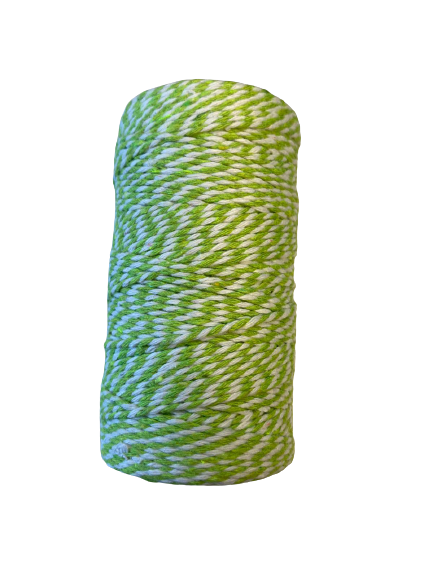 Touw limegroen/wit 2mm p/100mtr bakery twine