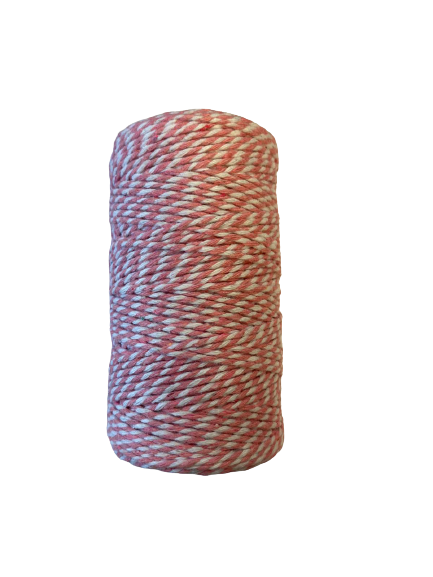 Touw lichtroze/wit 2mm p/100mtr bakery twine