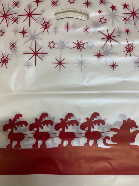 Draagtas kerst transparant 38x4x44cm p/50st rood plastic