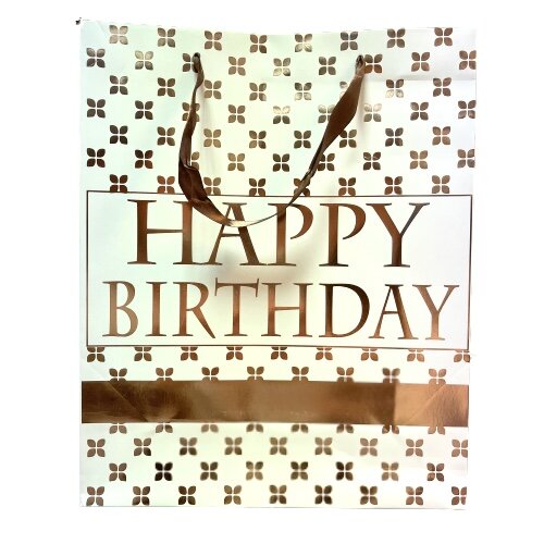 Draagtas bloem happy birthday 26x10x32cm ros&eacute; goud p/st