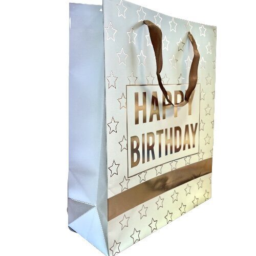Draagtas ster happy birthday 26x10x32cm ros&eacute; goud p/st