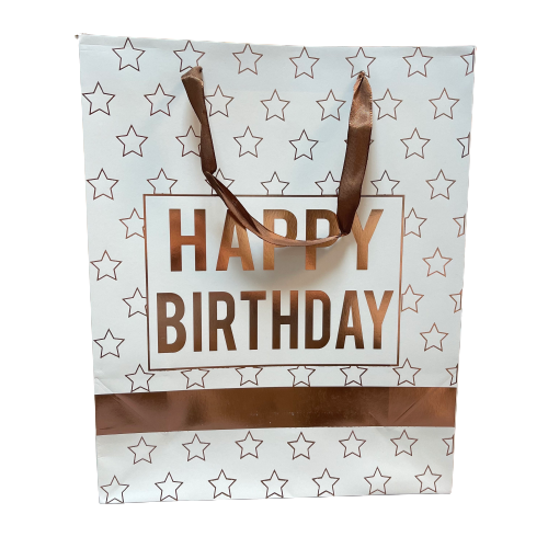 Draagtas ster happy birthday 26x10x32cm ros&eacute; goud p/st