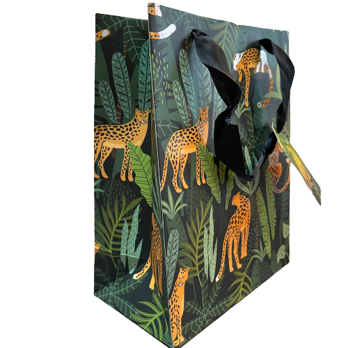 Draagtas donkergroen luipaard 18x10x23cm p/st