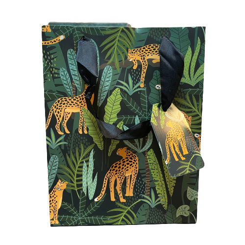 Draagtas donkergroen luipaard 18x10x23cm p/st