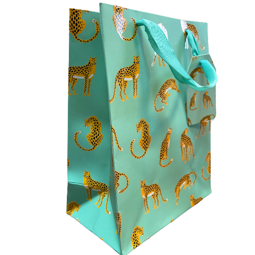 Draagtas aquagroen luipaard 18x10x23cm p/st