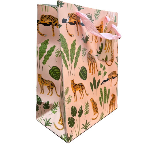 Draagtas roze luipaard 18x10x23cm p/st