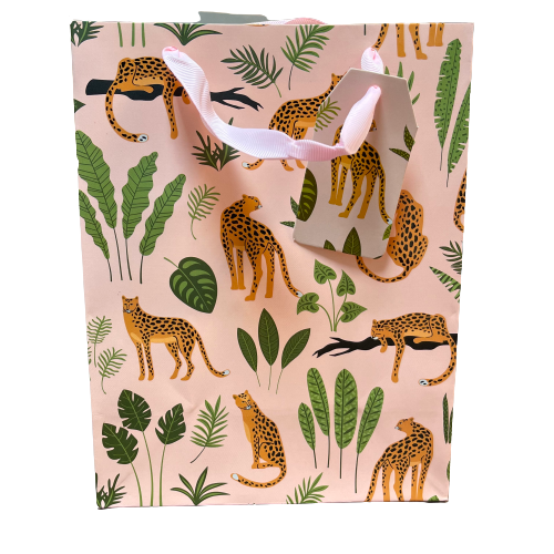 Draagtas roze luipaard 18x10x23cm p/st
