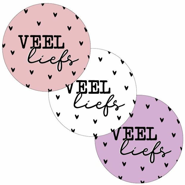 Sticker Veel liefs assorti 3st 40mm p/20st wit