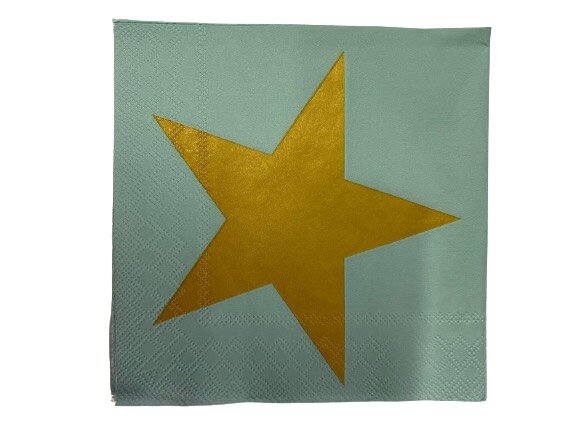 Servetten blauw ster 33x33cm p/20st aqua/goud