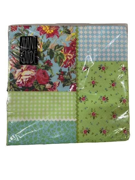 Servetten bloem vakjes groen 33x33cm p/20st