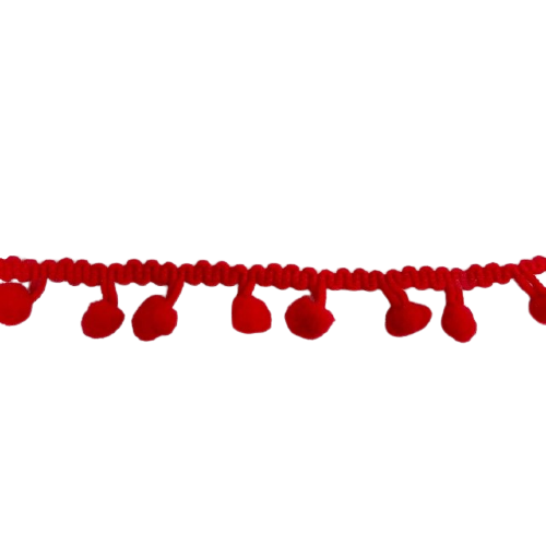 Pompom band rood p/mtr bolletjesband midden