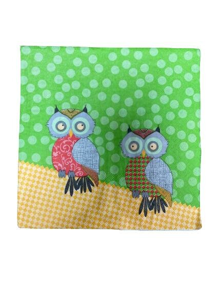 Servetten 2 kleurige uilen 33x33cm p/20st