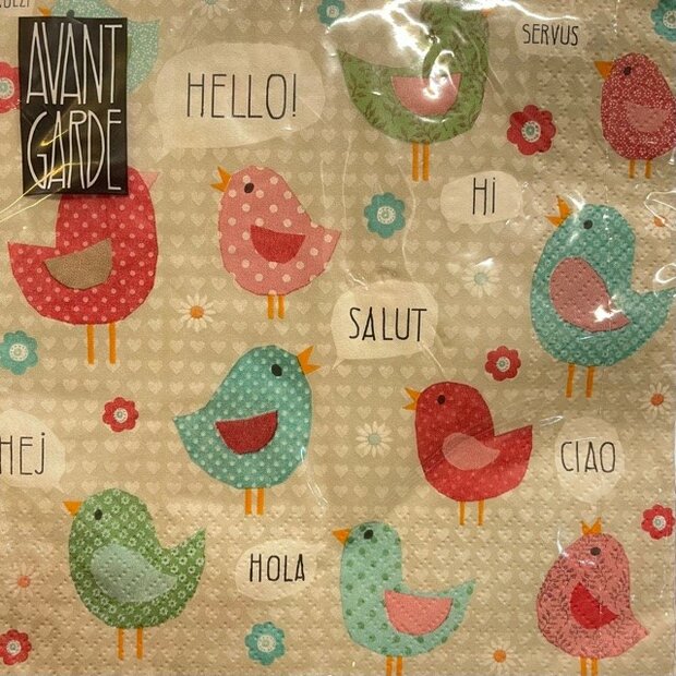 Servetten vogels hello 33x33cm p/20st