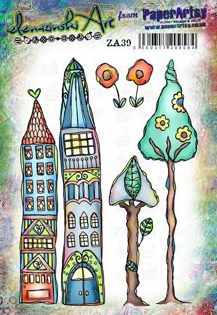 Rubber stamp huizen &amp; bomen A5 p/st zinski art