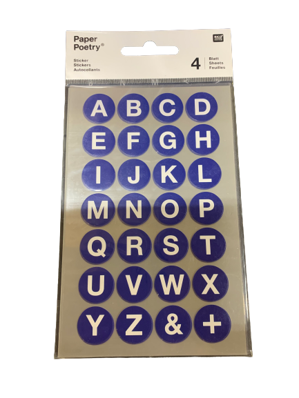 Stickers blauw ABC rondjes 18mm p/112st