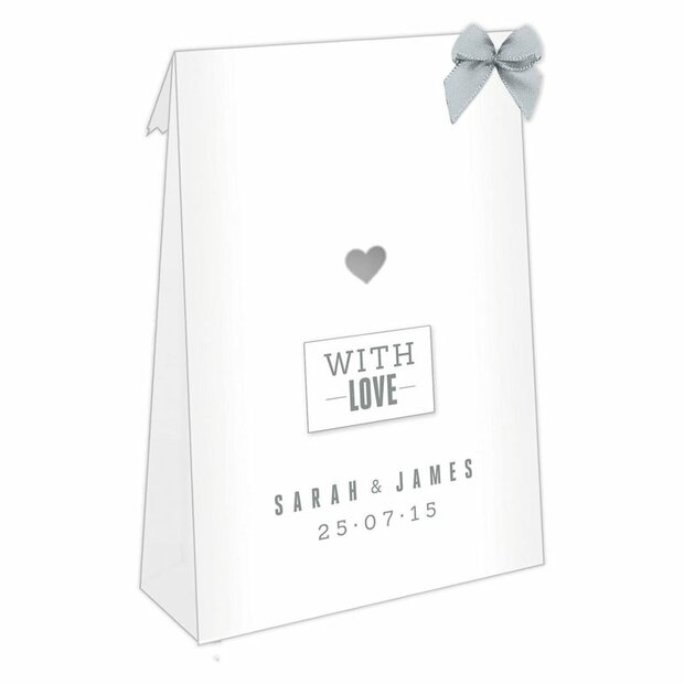 Zakken luxe wit glimmend 100gr wedding hartje p/20st