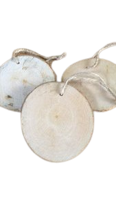 Boomschijven met koordje 7.5cm p/3st hout