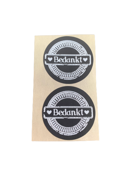 Stickers bedankt p/500st zwart 3.5cm