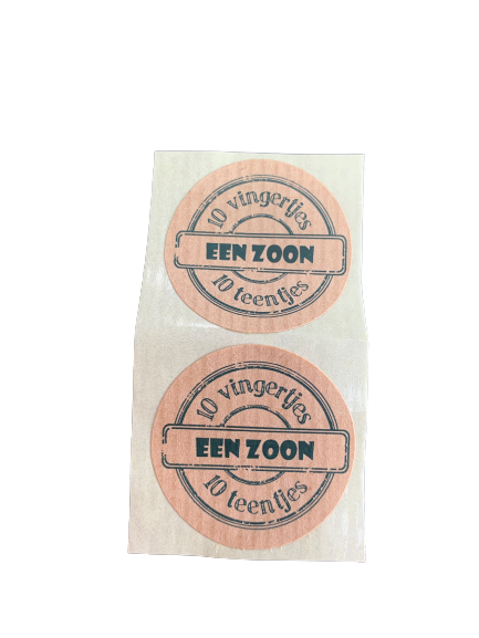 Stickers Een zoon p/500st kraft tien vingertjes 3.5cm