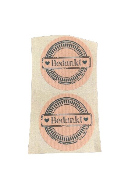 Stickers Bedankt p/500st kraft hartjes 3.5cm