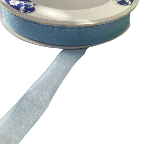 Lint hemelsblauw organza shining 15mm p/5mtr 