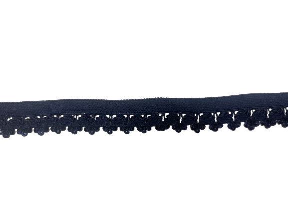 Lint donkerblauw 15mm p/mtr elastiek kantje