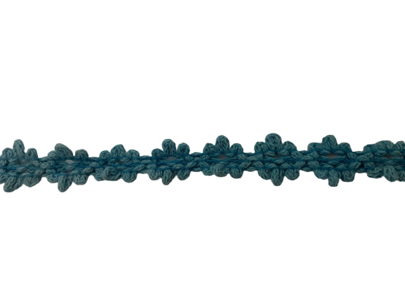 Lint blauw gehaakte bloemen 19mm p/mtr