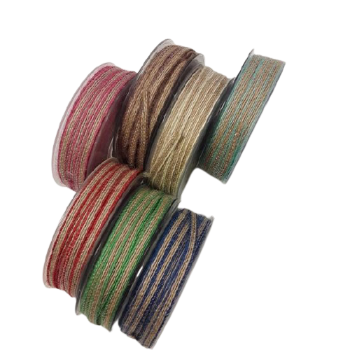 Lint lichtbruin 6mm p/35mtr Nastro jute met kleurrand 