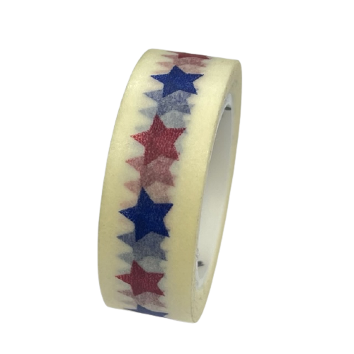 Masking tape  rood/blauw ster groot 15mm p/10m