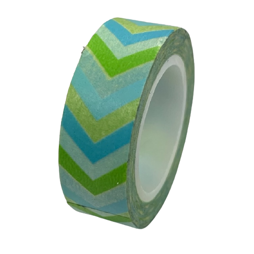 Masking tape blauw/groen chevron 15mm p/10m 