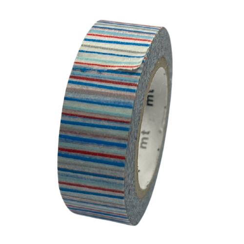 Masking tape blauw/oranje/grijs streep 15mm p/10m
