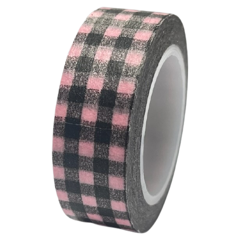 Masking tape roze/zwart ruit 15mm p/10m 