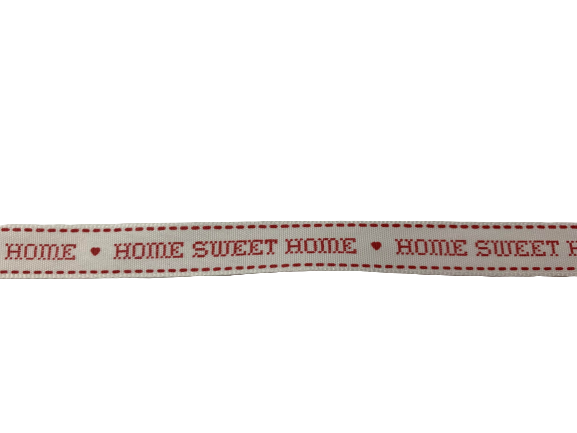 Lint wit home sweet home rood 15mm p/mtr