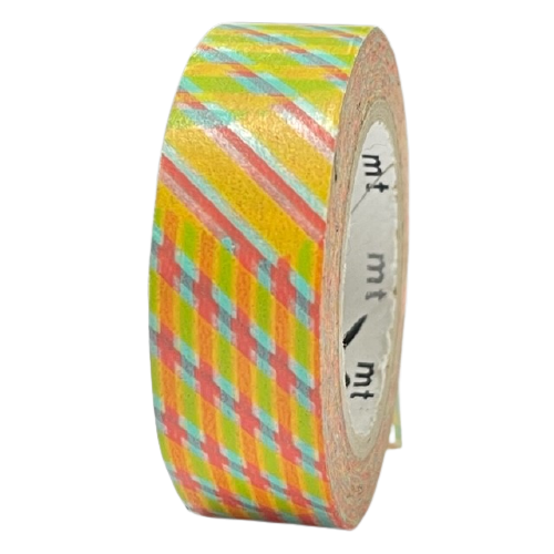 Masking tape geel/oranje gestreept 15mm p/10m 