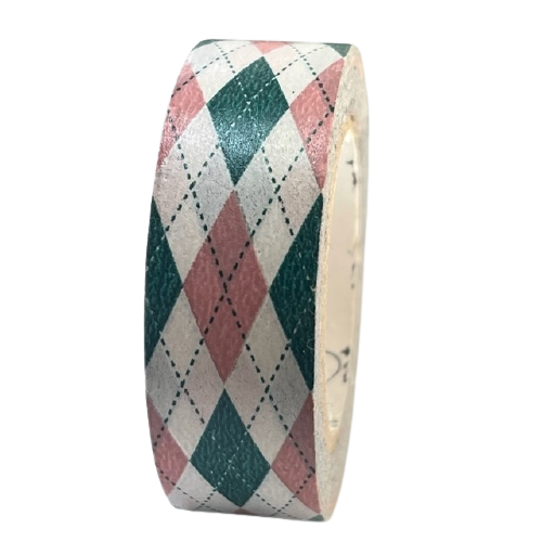 Masking tape groen/roze ruit 15mm p/10m