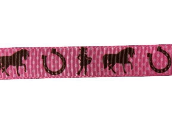 Lint roze paardjes stip 22mm p/m