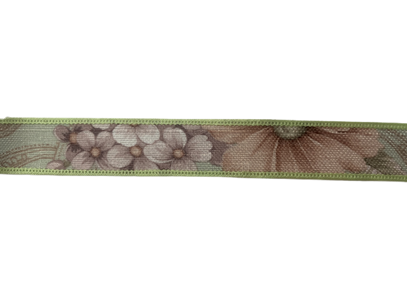 Lint groen Floral bloemen 25mm p/mtr