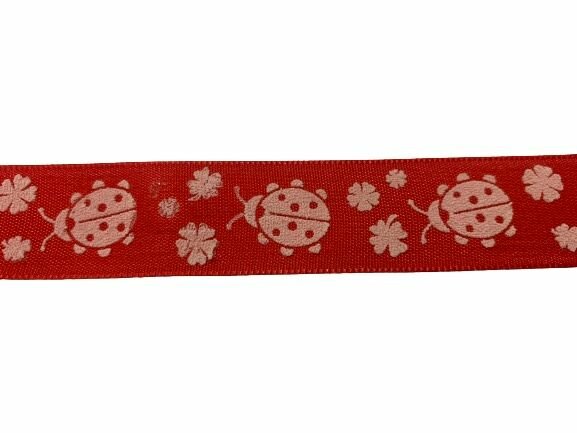 Lint rood ladybug 25mm p/mtr lieveheersbeest