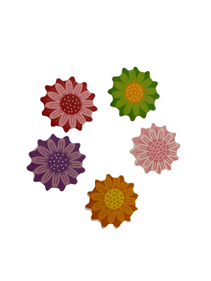 Bloemen rond gekleurd 25mm p/25st hout