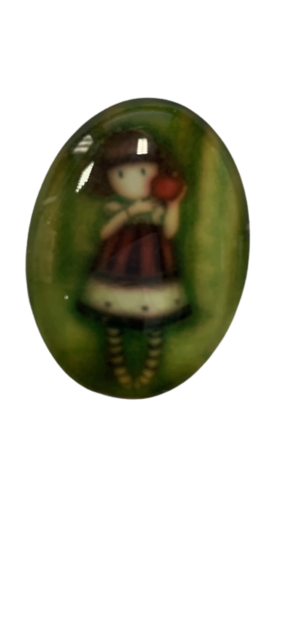 Medaillon insert meisje streep jurk met appel 2.5x2cm p/st