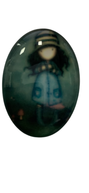 Medaillon insert meisje streep muts paddestoel 2.5x2cm p/st