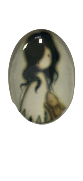 Medaillon insert meisje wit met konijntje 2.5x2cm p/st