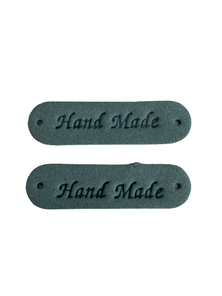 Label blauw Handmade nepleer 6x1cm p/st (blauw)