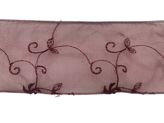 Lint bordeaux gestikte krullen 62mm p/m organza