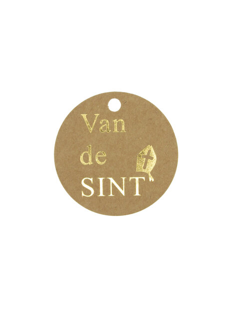 Label Van de sint 5cm p/5st kraft/goud